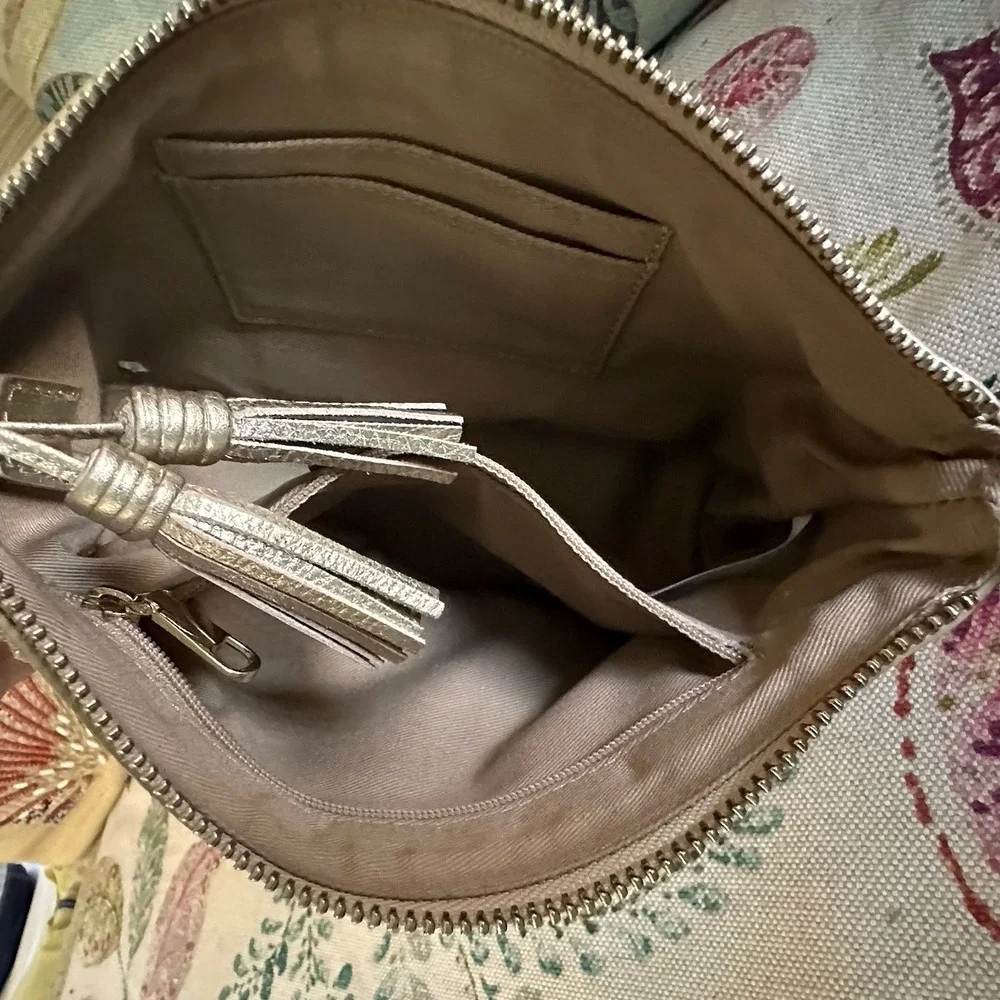 TALBOTS Cosmetic / Clutch Bag Gold Metallic Thread Tassels 10
